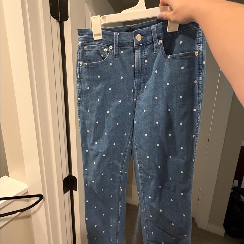 J. Crew Blue Polka Dot Straight-Leg Jeans